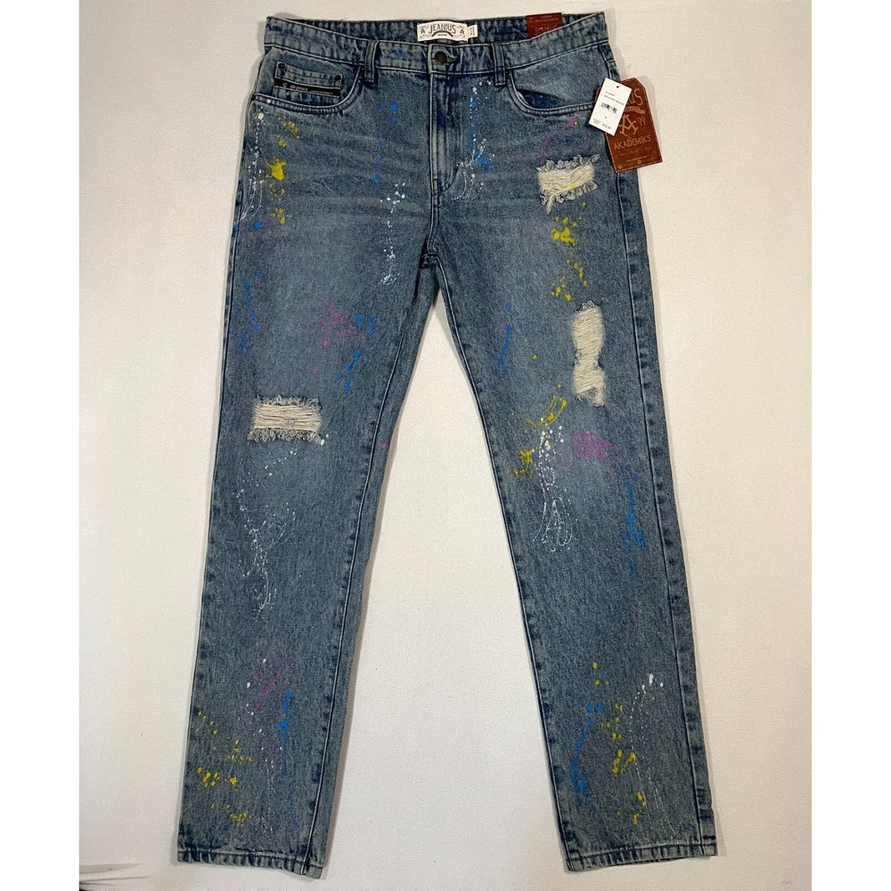Jeanius Akademiks Paint Splatter Distressed Denim Jeans Men's  Size 38x32